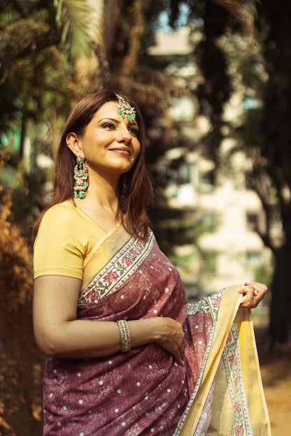 Cotton Kasavu Saree,Tree of Life Design • Wine