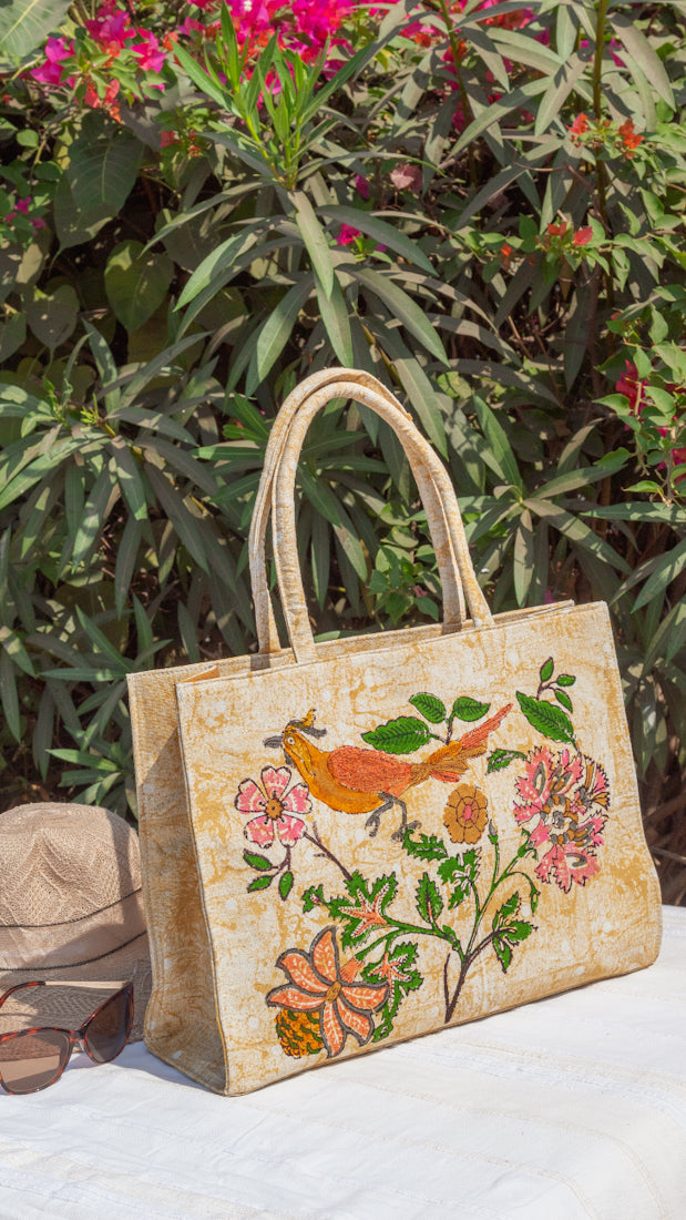 Canvas Cotton Box Tote Bag Tree of Life • Beige