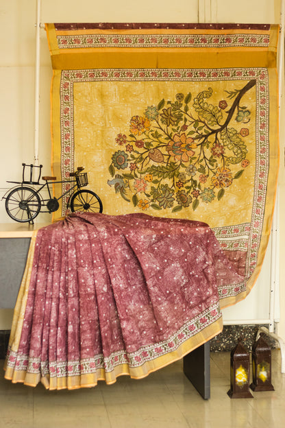 Cotton Kasavu Saree,Tree of Life Design • Wine