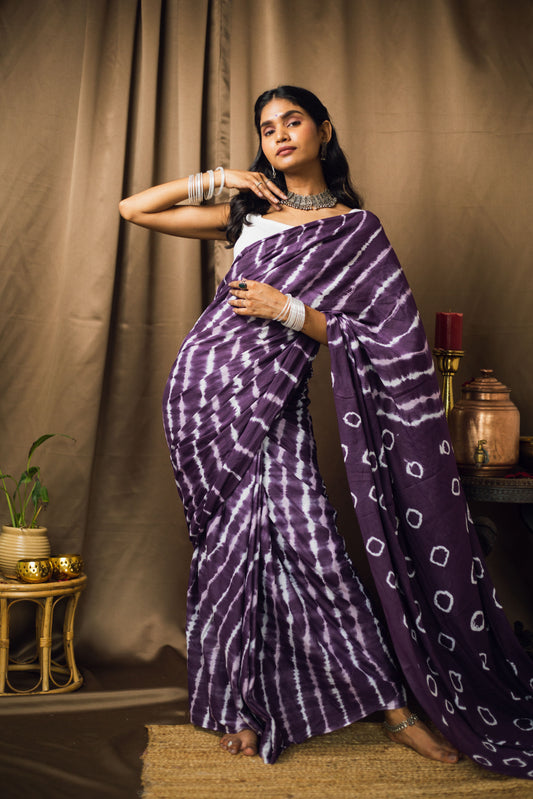 Cotton Mul Tie Dye Saree Jamun Leheriya