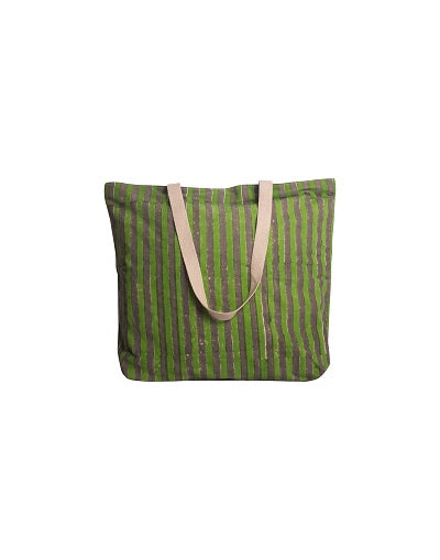 Cotton Daily Tote With Lining · Striped Green and Grey