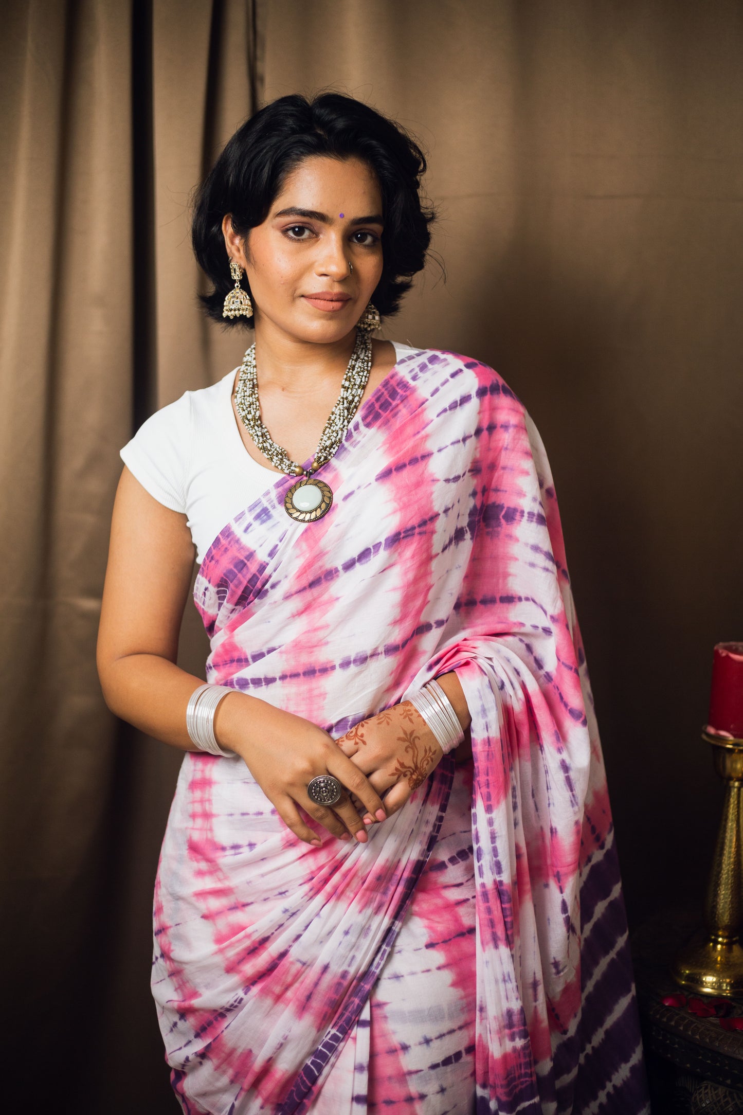 Cotton Mul Tie Dye Saree Berry Bloom