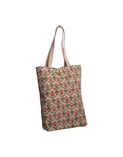 Cotton Shopping Tote Bag · Mughal Trellis Red and Green