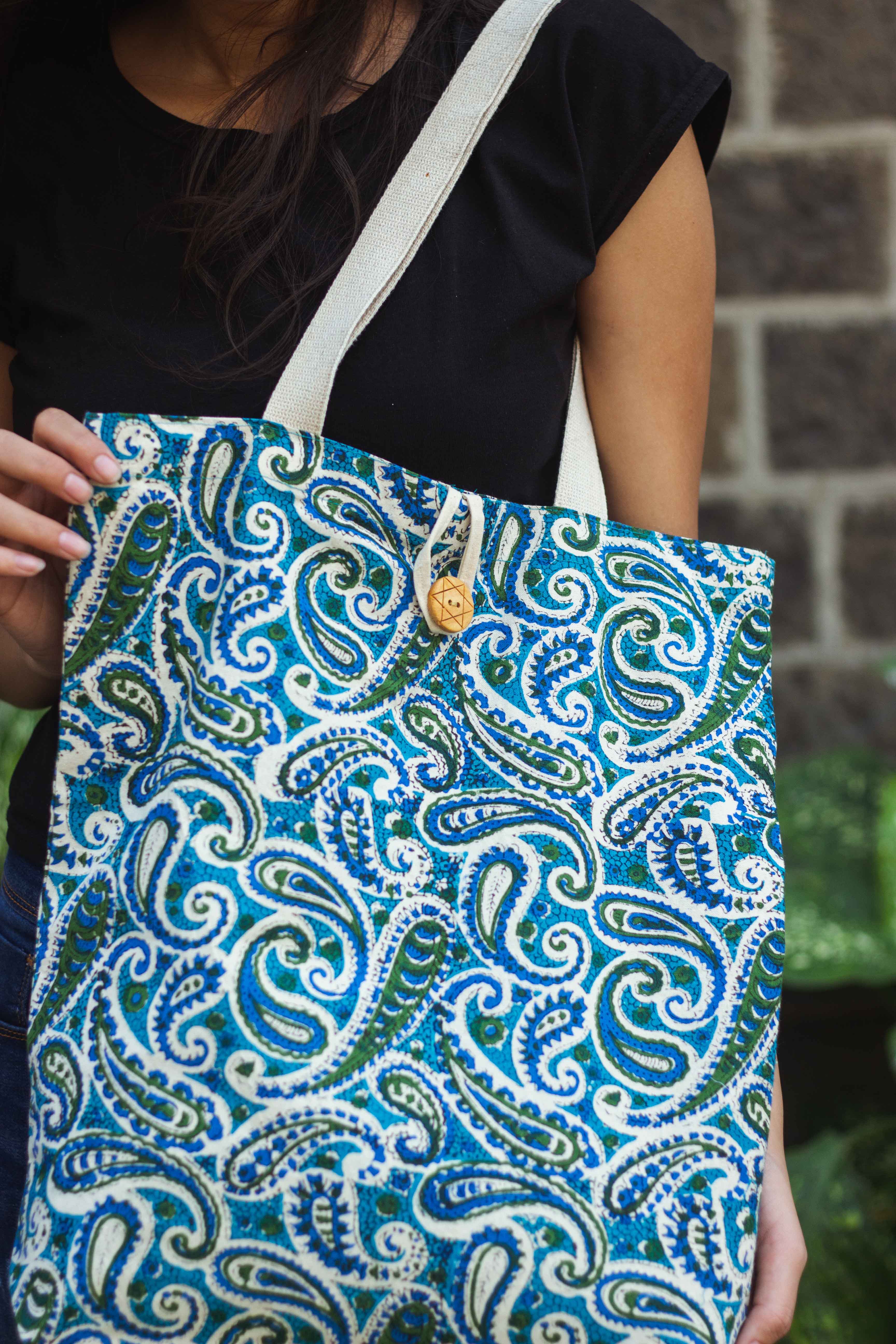 Cotton Shopping Tote Bag · Paisley Delight Blue – rusticblends