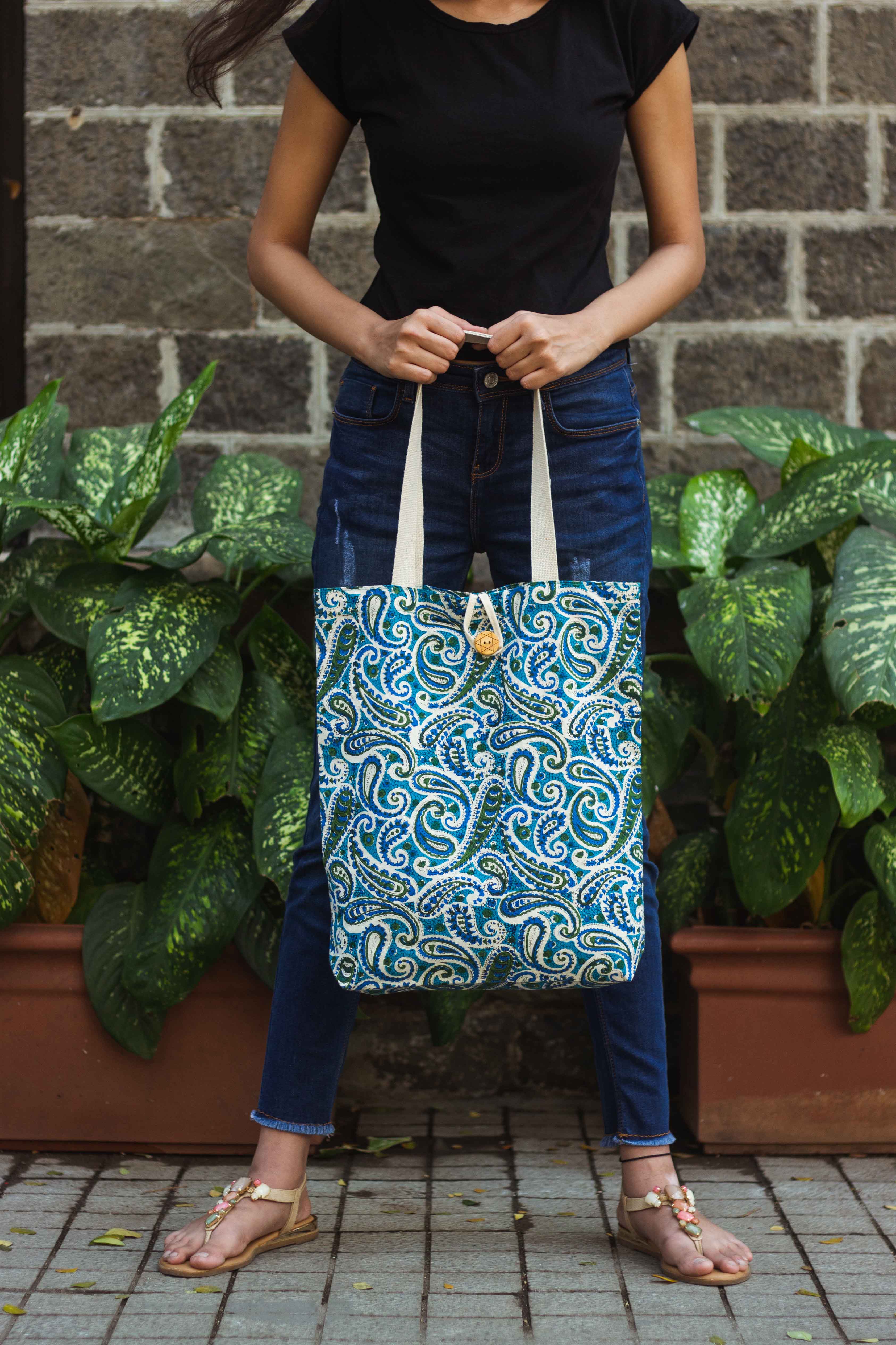 Cotton Shopping Tote Bag · Paisley Delight Blue – rusticblends