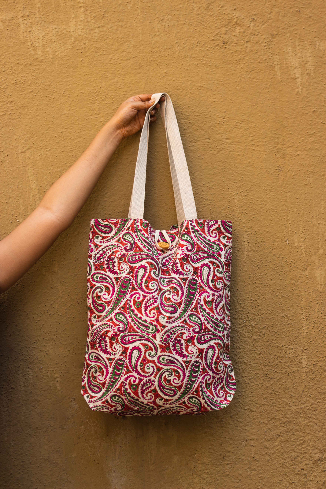 Beige - Handcrafted Cotton Shopping Bag 16