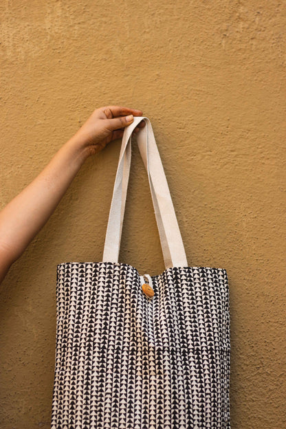 Cotton Shopping Tote Bag · Tiny Triangles Black