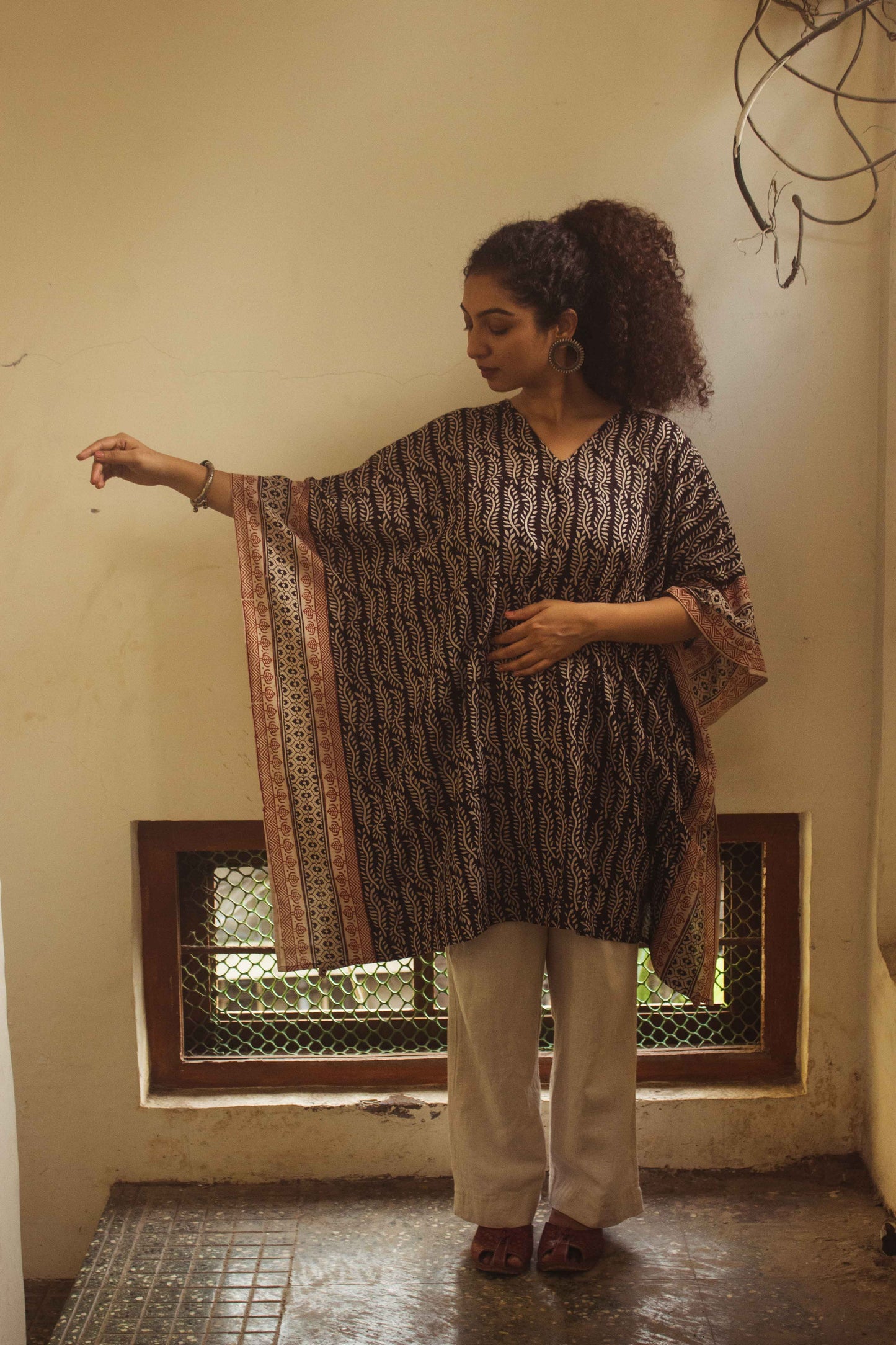 Cotton Bagh Block-Printed Kaftan Dress · Lata Black