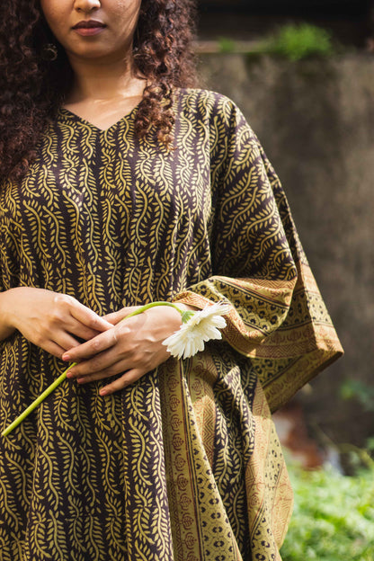Cotton Bagh Block-Printed Kaftan Dress · Lata Green