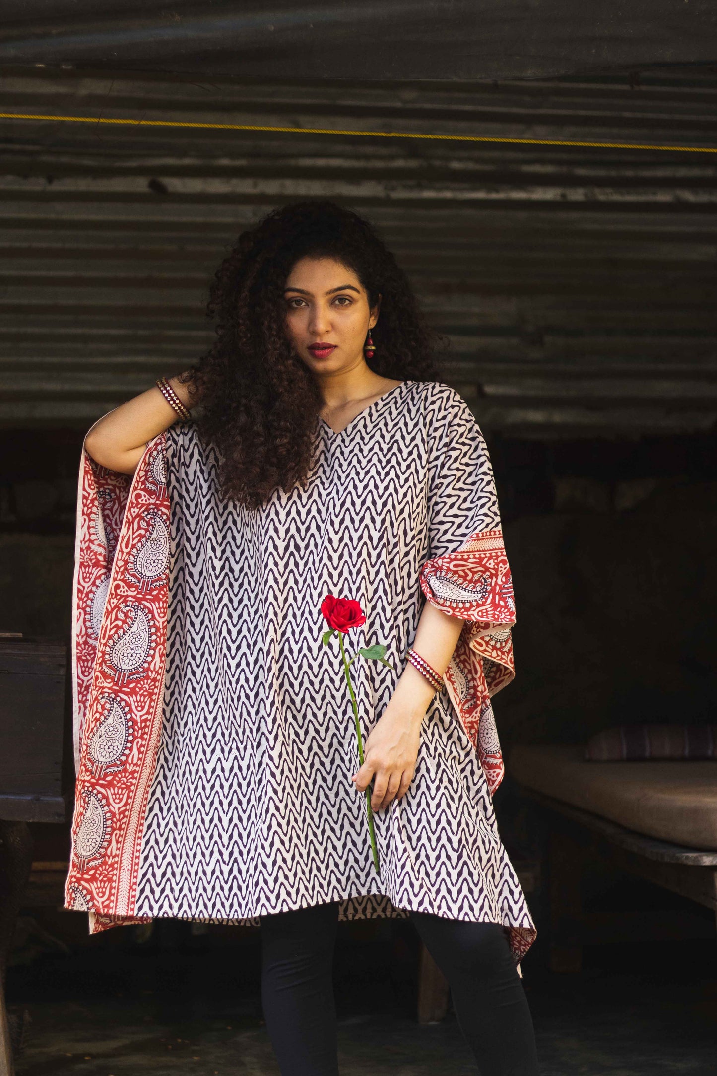 Cotton Bagh Block-Printed Kaftan Dress · Leheriya Black