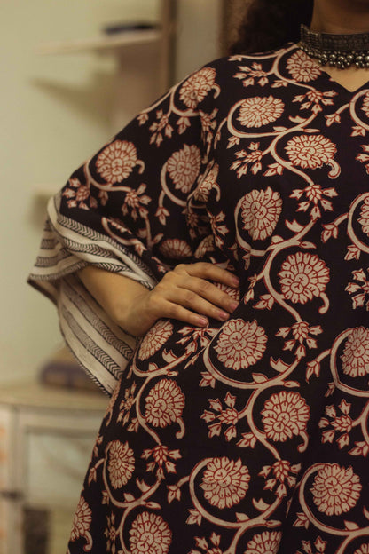 Cotton Bagh Block-Printed Kaftan Dress · Phulwaari Black