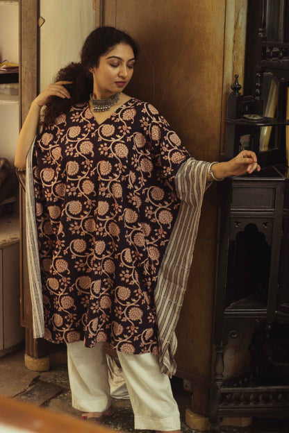 Cotton Bagh Block-Printed Kaftan Dress · Phulwaari Black