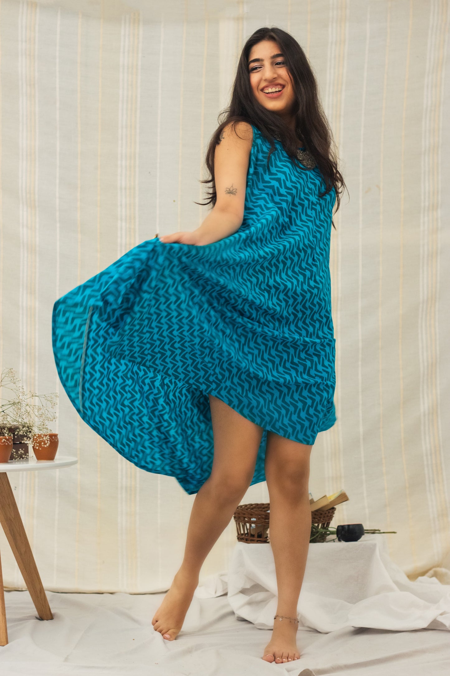 Cotton Batik Block Printed Tunic Dress • Boomerang Blue