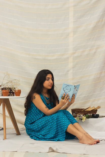 Cotton Batik Block Printed Tunic Dress • Boomerang Blue