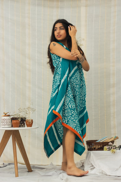 Cotton Batik Block Printed Tunic Dress • Floral Green