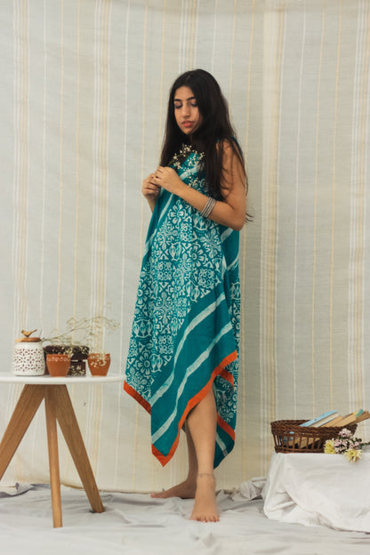 Cotton Batik Block Printed Tunic Dress • Floral Green