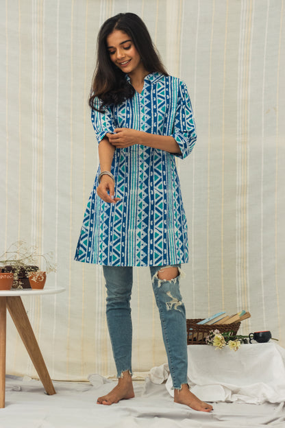 Cotton Batik Block Printed Kurta • Aztec Print