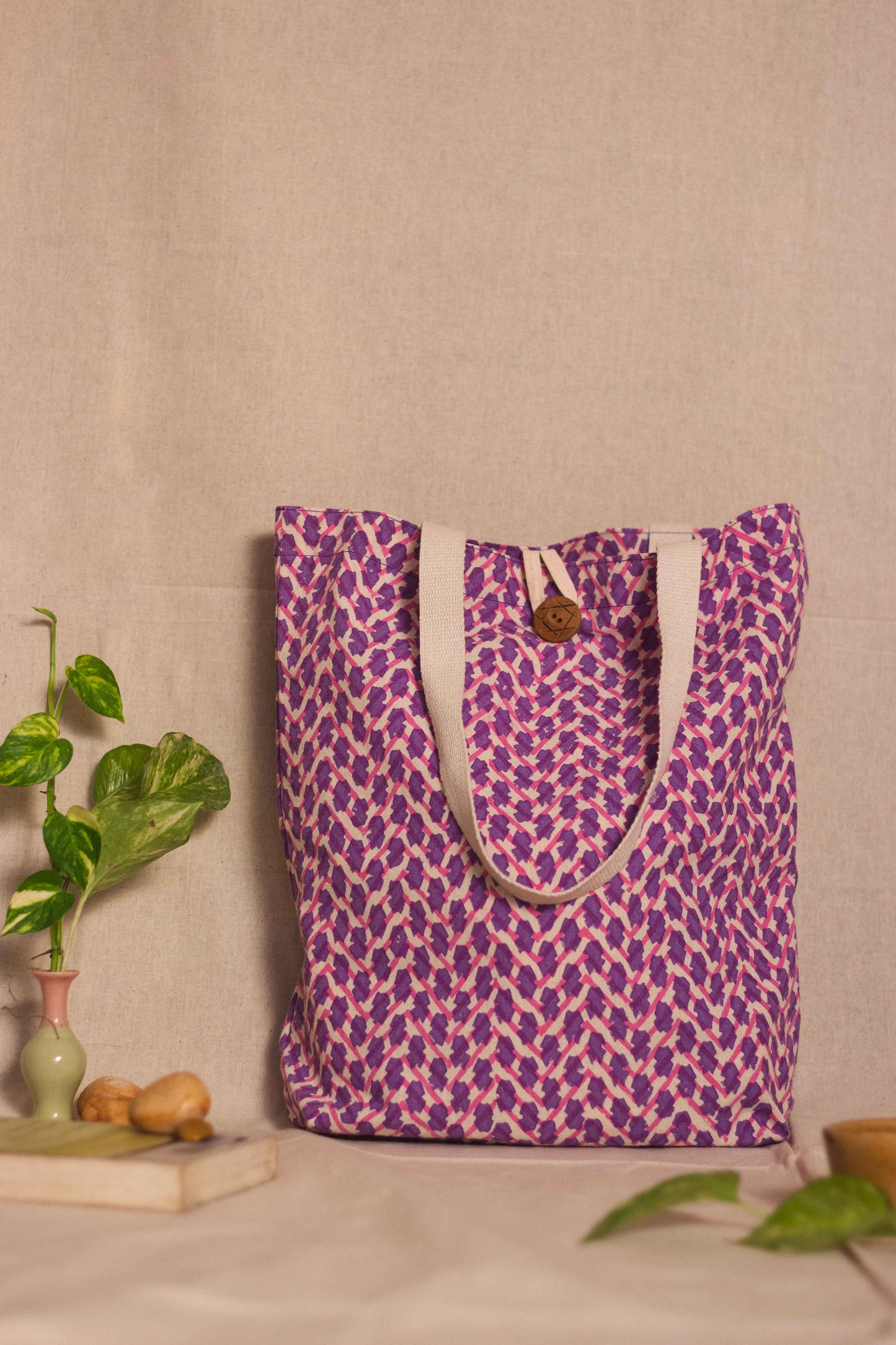 Cotton Shopping Tote Bag · Chevron Pink