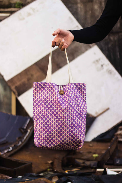Cotton Shopping Tote Bag · Chevron Pink