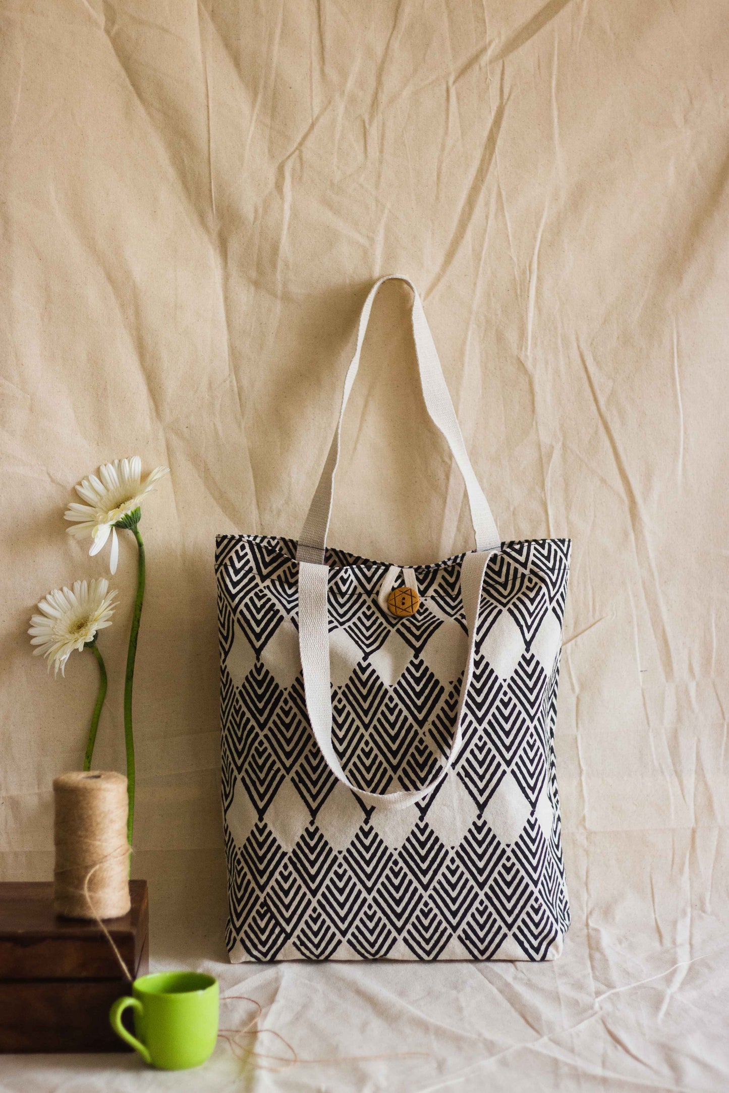Cotton Shopping Tote Bag · Geometric Black