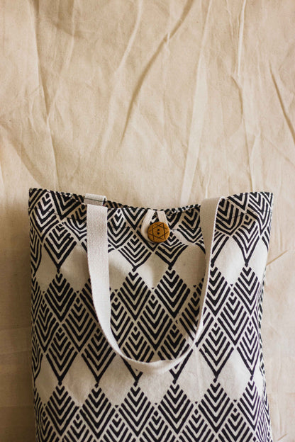 Cotton Shopping Tote Bag · Geometric Black