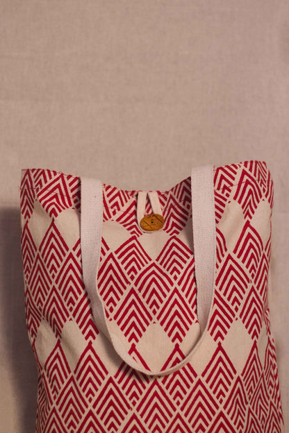 Cotton Shopping Tote Bag · Geometric Red