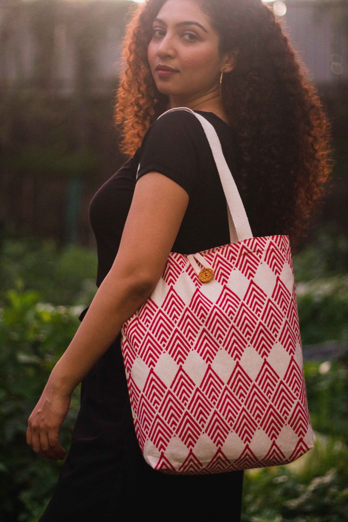 Cotton Shopping Tote Bag · Geometric Red