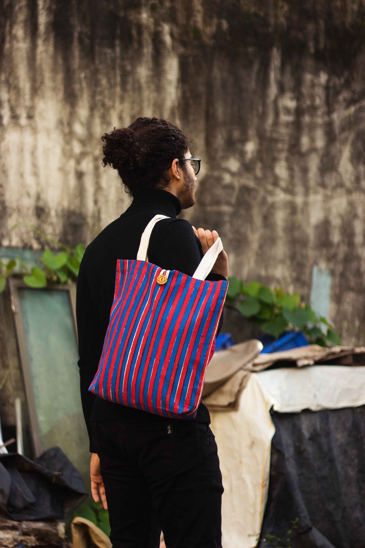 Cotton Shopping Tote Bag · Striped Red and Blue