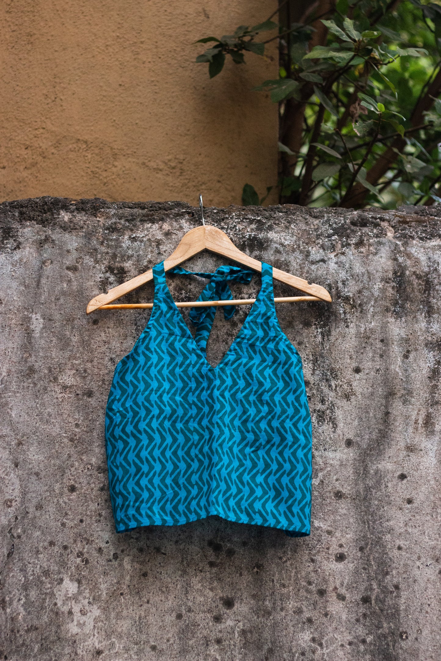 Cotton Crop Top In Batik Print Boomerang Blue