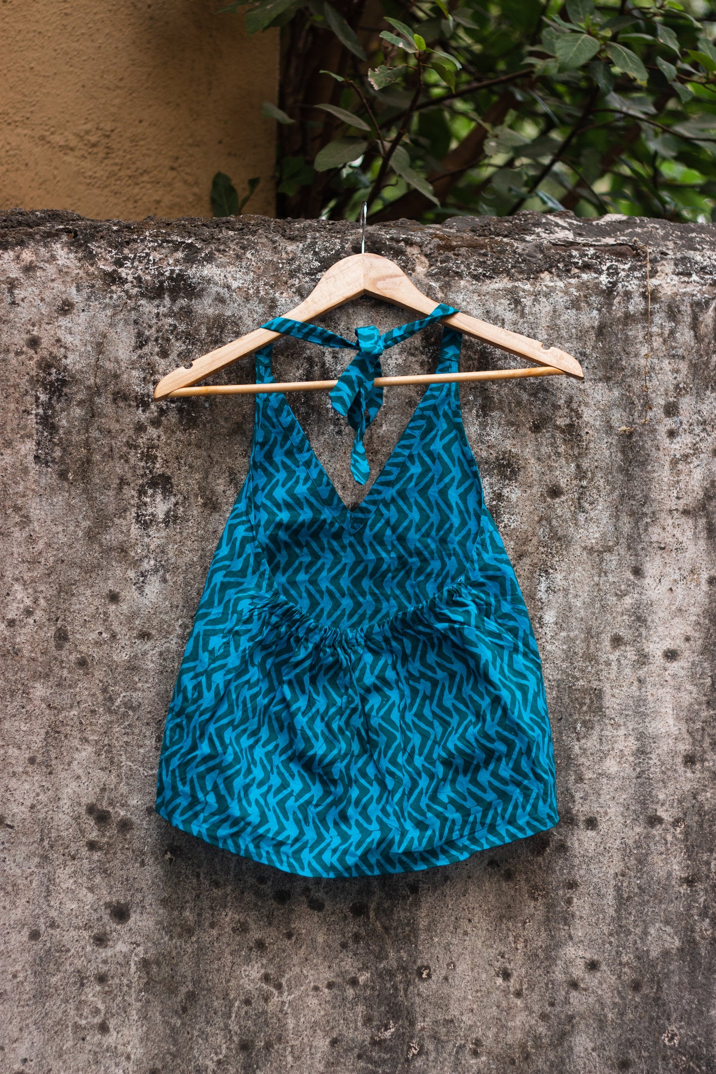 Cotton Crop Top In Batik Print Boomerang Blue