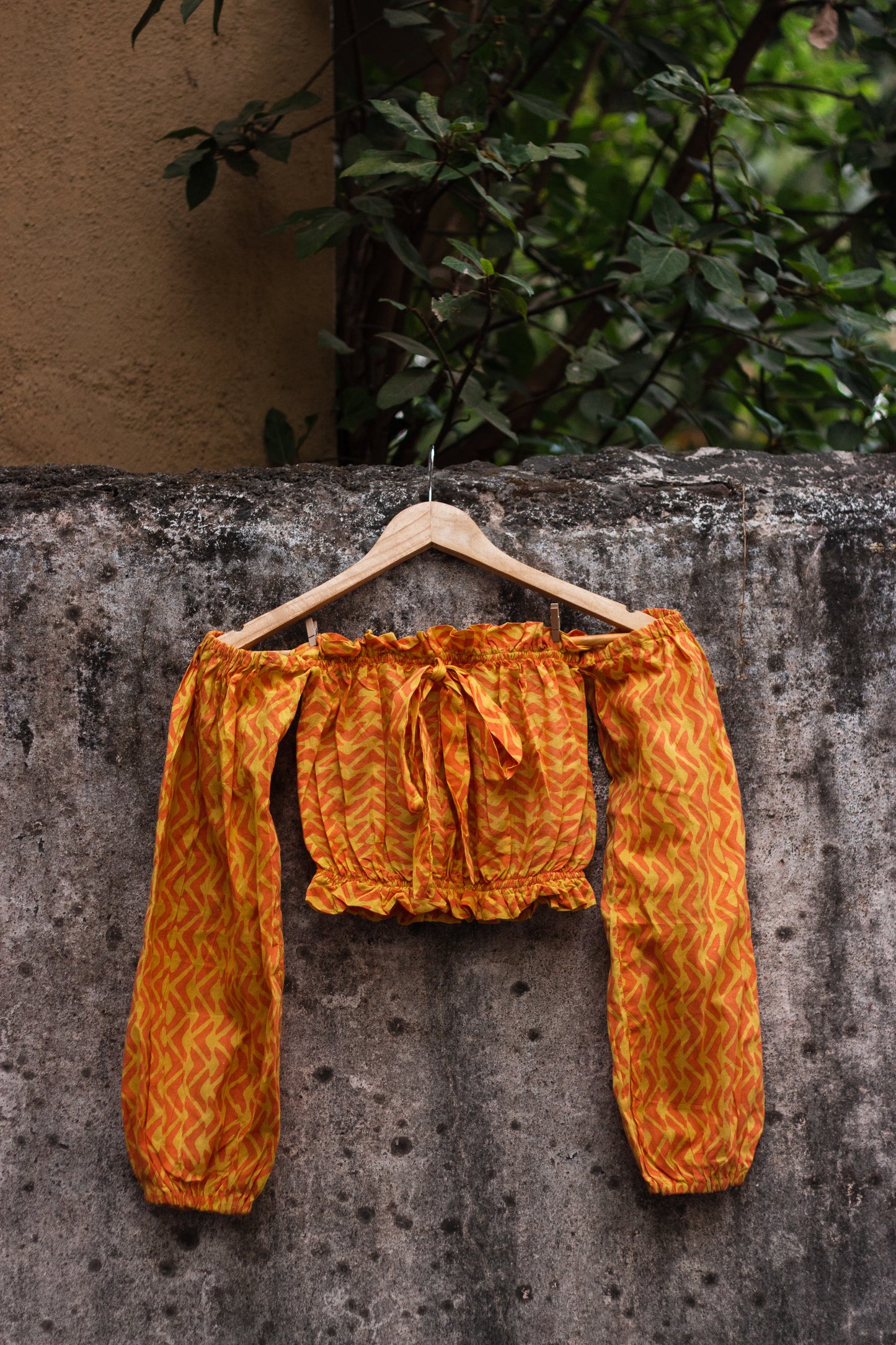 Cotton Crop Top In Batik Print Boomerang • Yellow