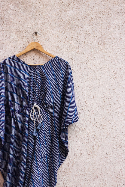 Cotton Mul Batik Kaftan Tunic Dress · Blue Leheriya