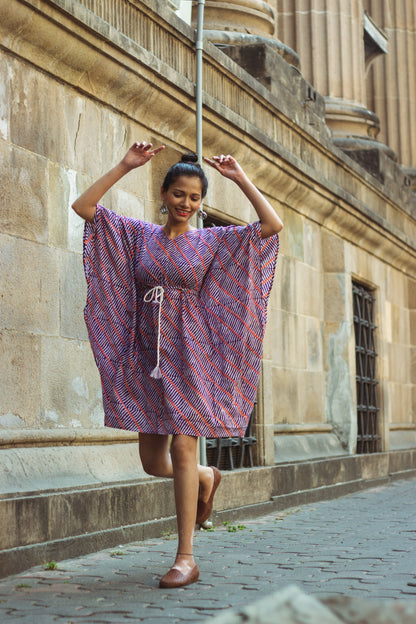 Cotton Mul Batik Kaftan Tunic Dress · Purple Leheriya