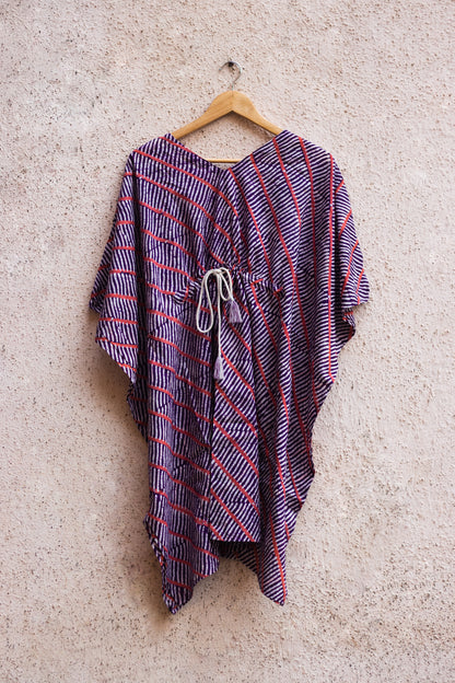 Cotton Mul Batik Kaftan Tunic Dress · Purple Leheriya