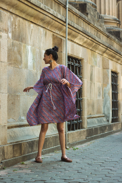 Cotton Mul Batik Kaftan Tunic Dress · Purple Leheriya