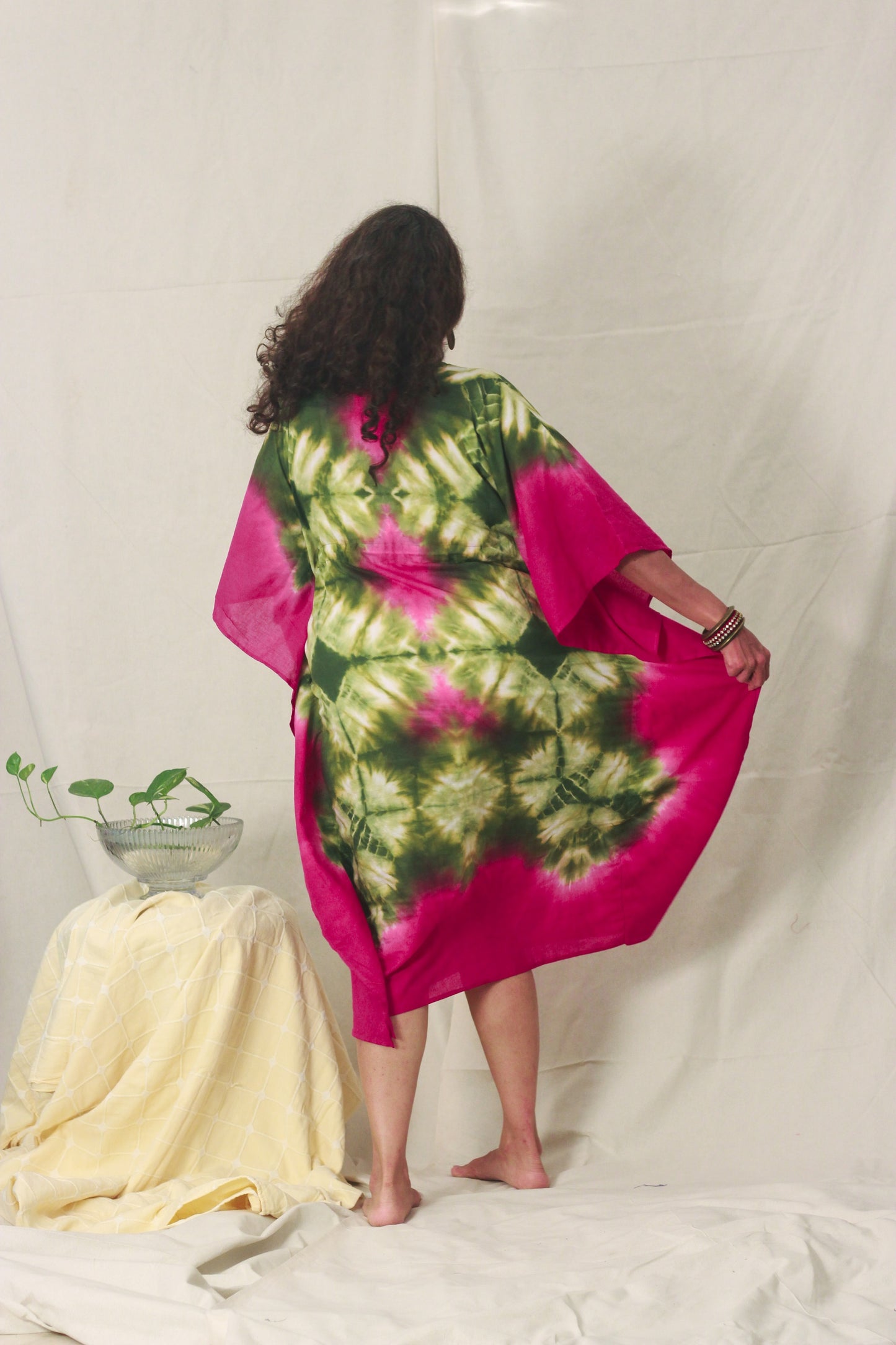 Cotton Mulmul Tie Dye Kaftan Dress · Leafy Orchids