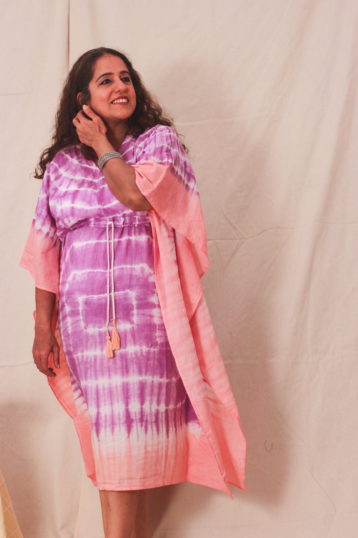 Cotton Mulmul Tie Dye Kaftan Dress · Soothing Pastels