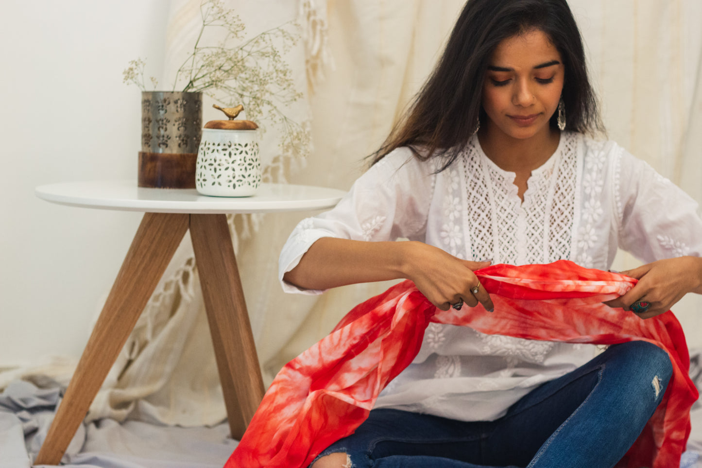 Cotton Voile Tie Dye Stole · Ruby Splash