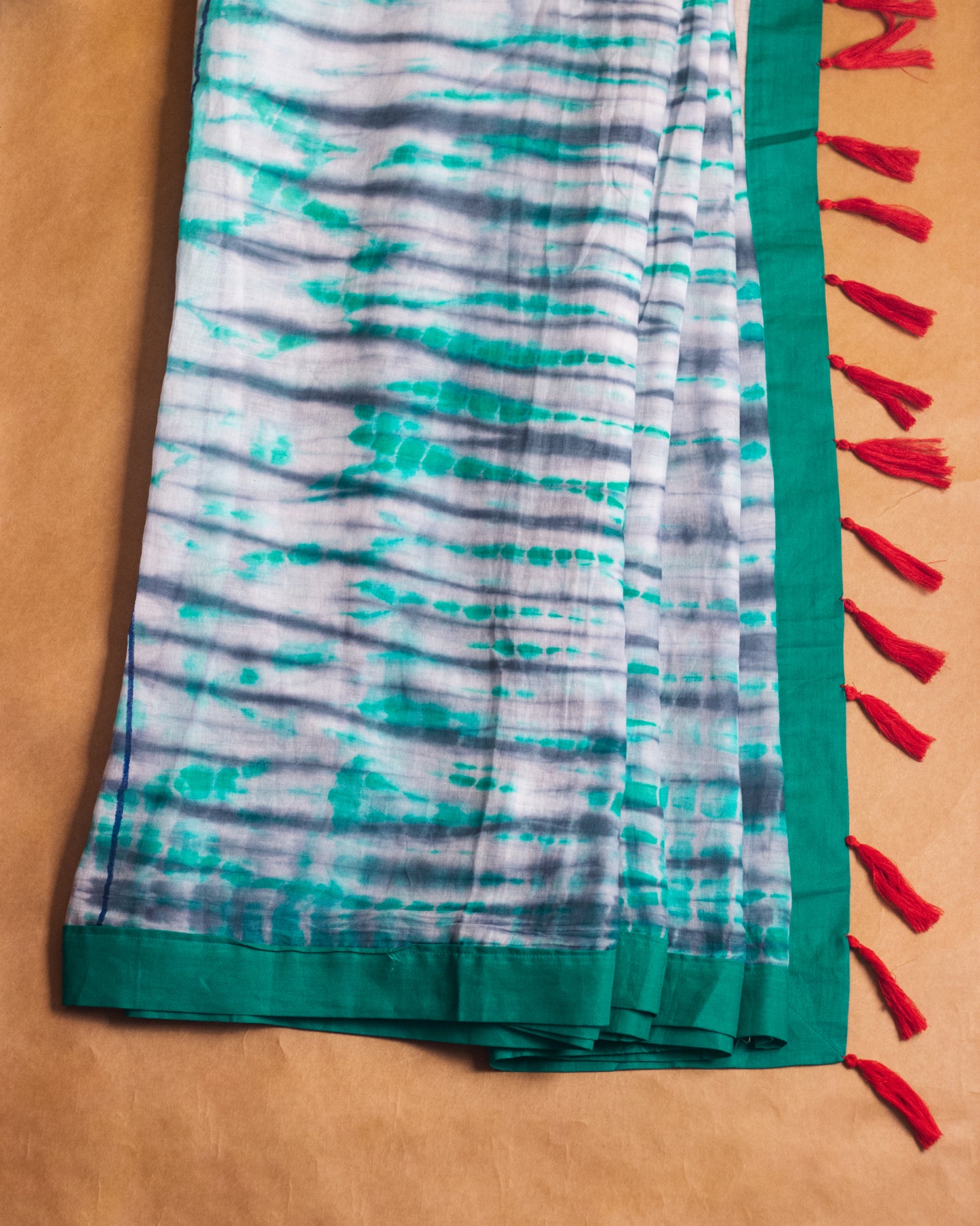 Exclusive Tie Dye Cotton Mul Saree • Handpainted Warli Art (Trees)