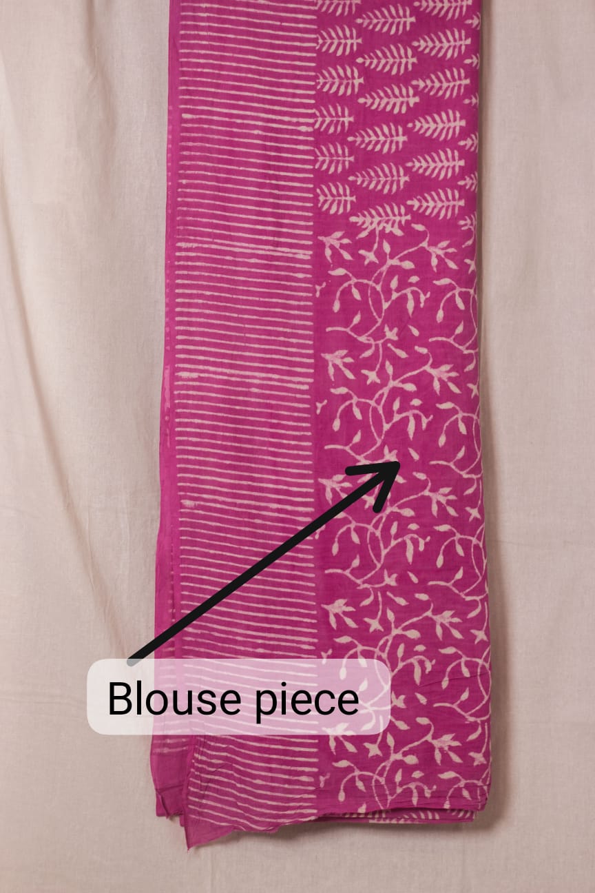 Cotton Mul Bagru Saree Pink Paradise