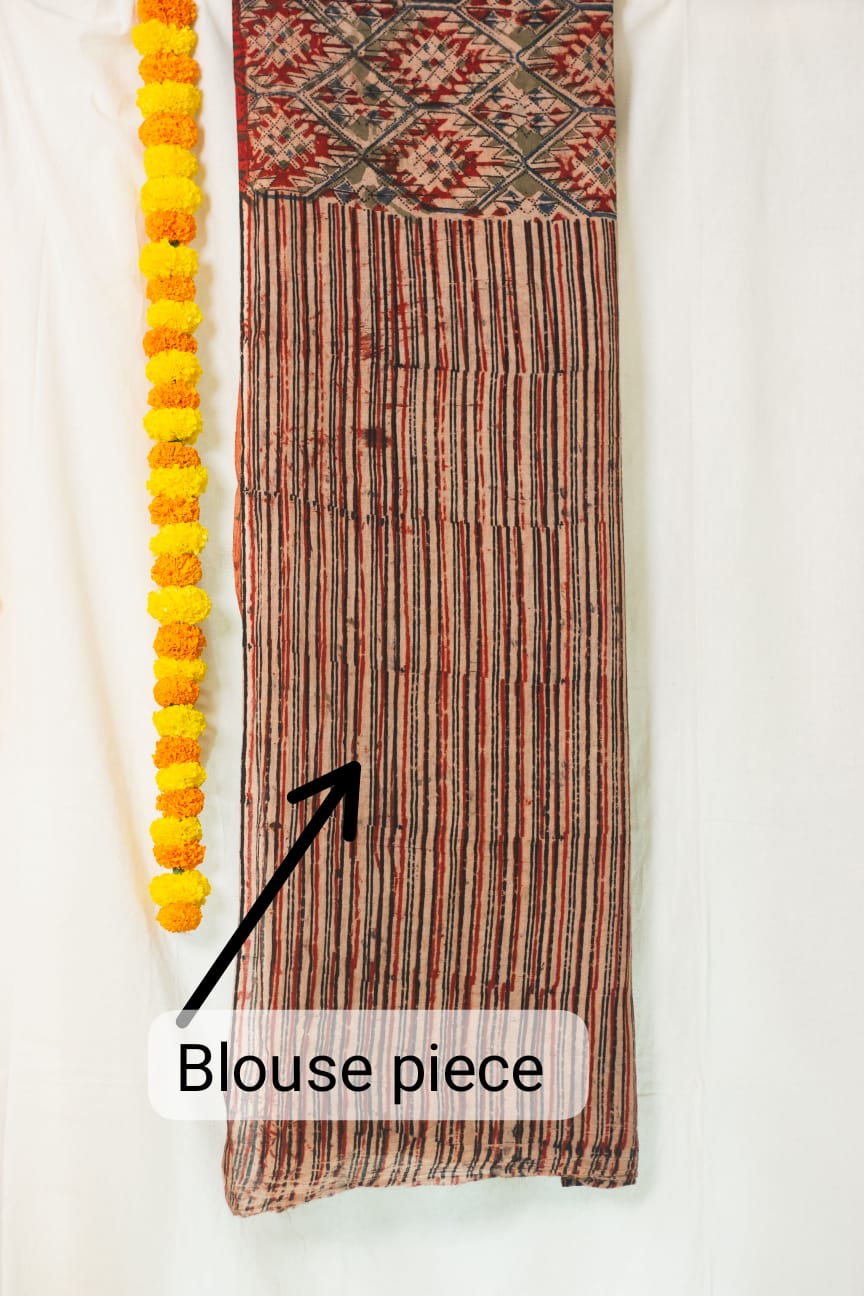 Mul Cotton Block Printed Saree Kalamkari Aztec