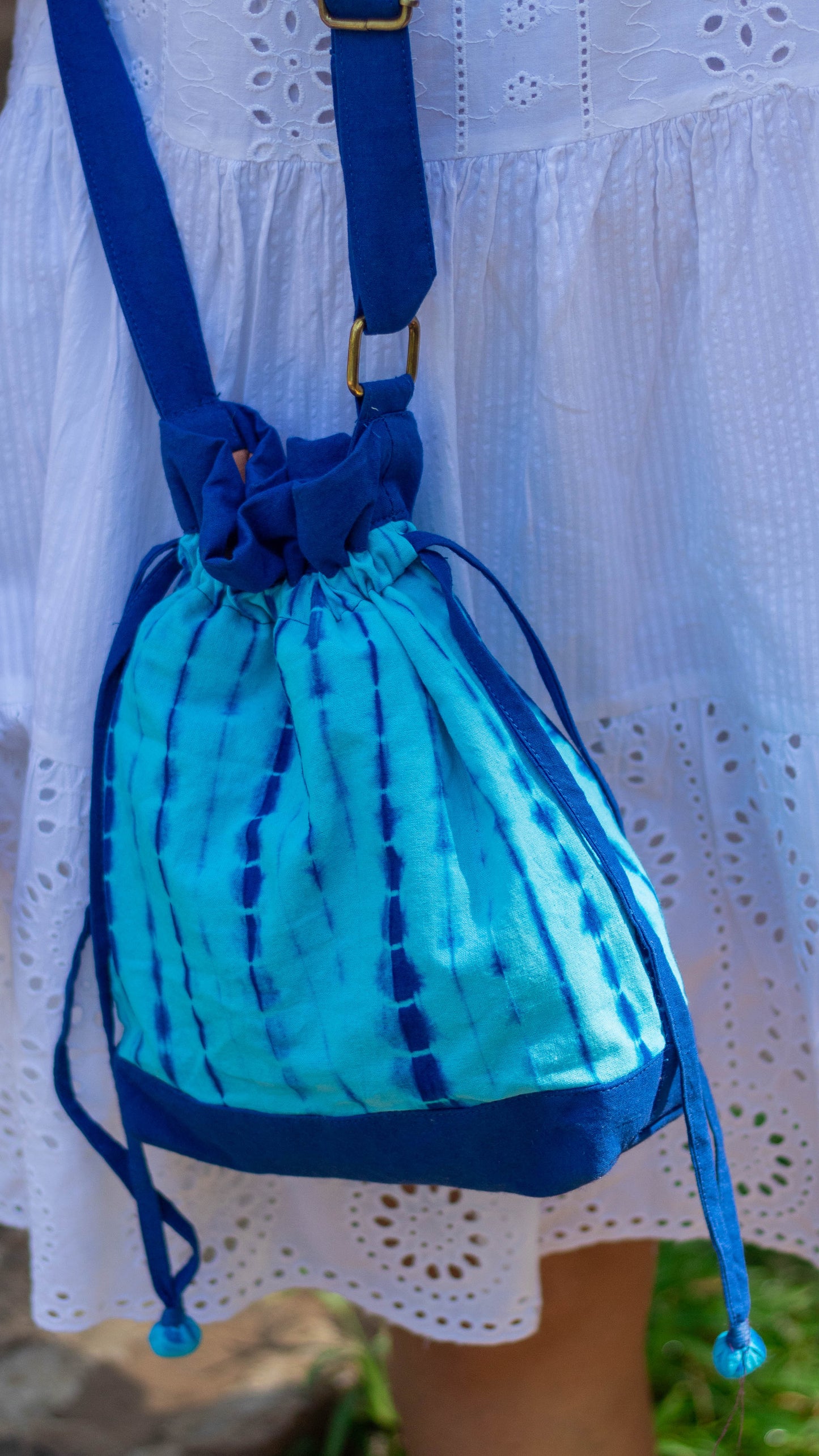 Cotton Drawstring Sling Bag • Vibrant Blue