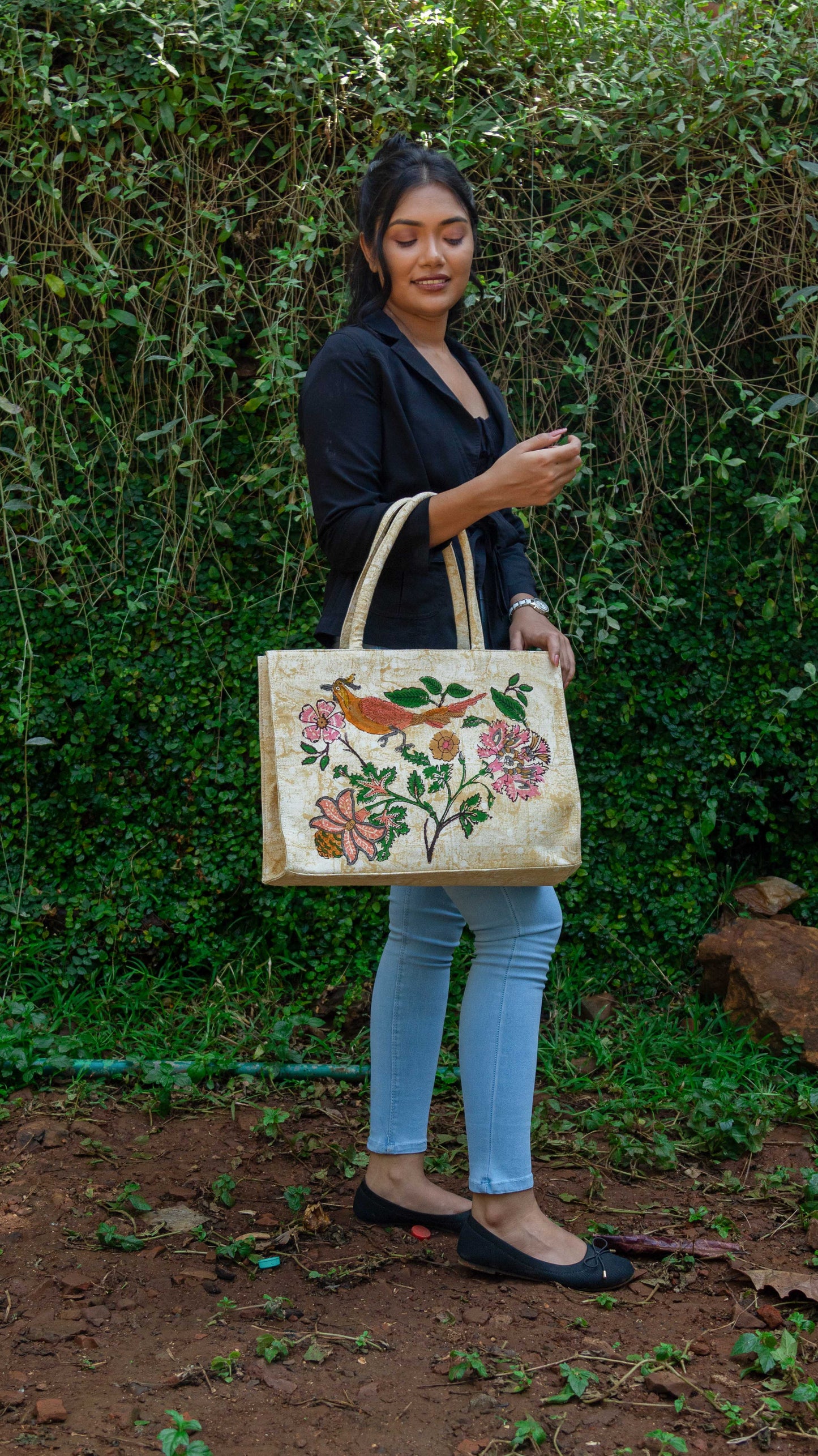 Canvas Cotton Box Tote Bag Tree of Life • Beige