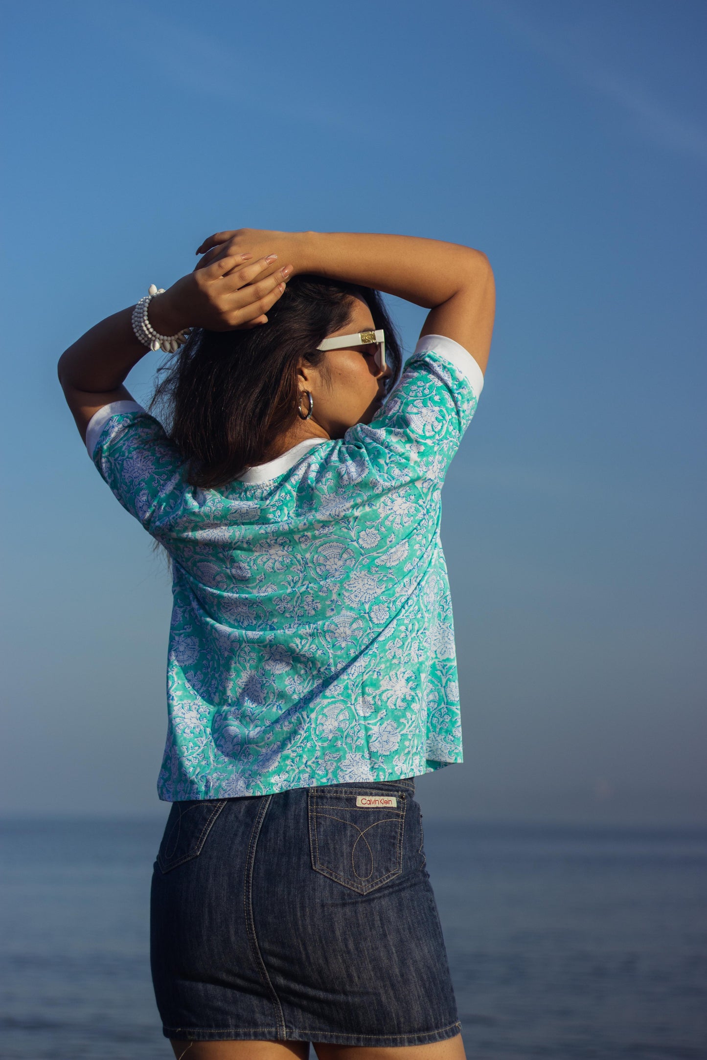 Block Printed T-shirts - Floral Teal