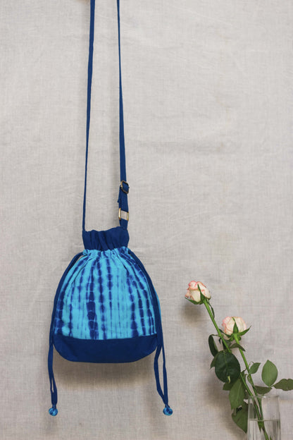 Cotton Drawstring Sling Bag • Vibrant Blue