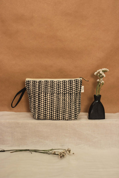 Cotton Pouch •  Black and Off White • Geometric Print