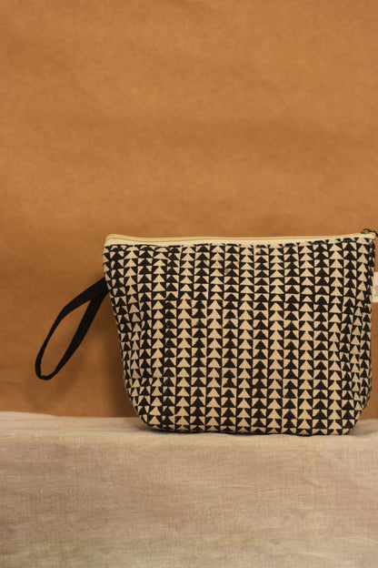 Cotton Pouch •  Black and Off White • Geometric Print