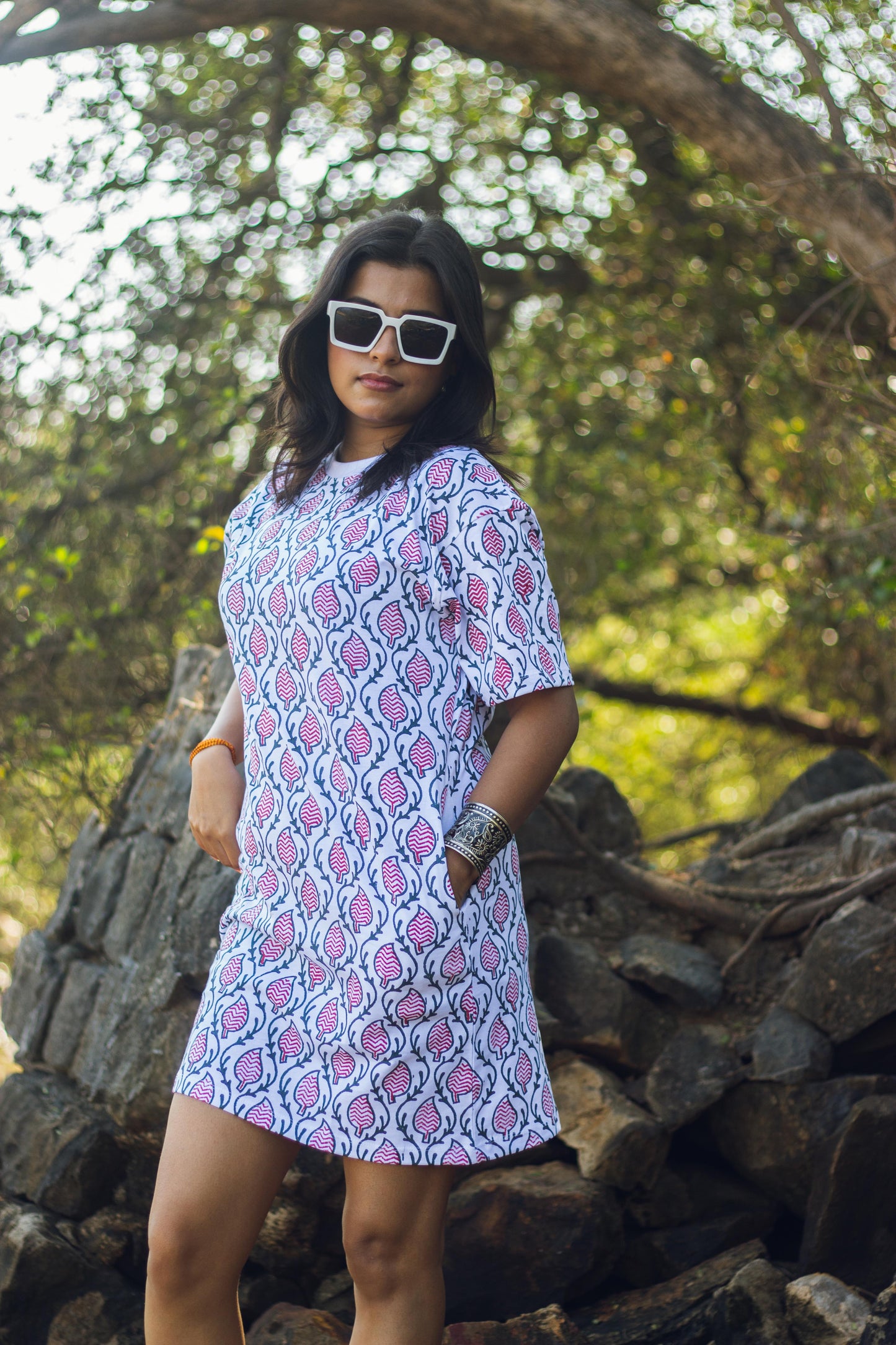 Block Printed T-shirt Dress - Ajrakh Print