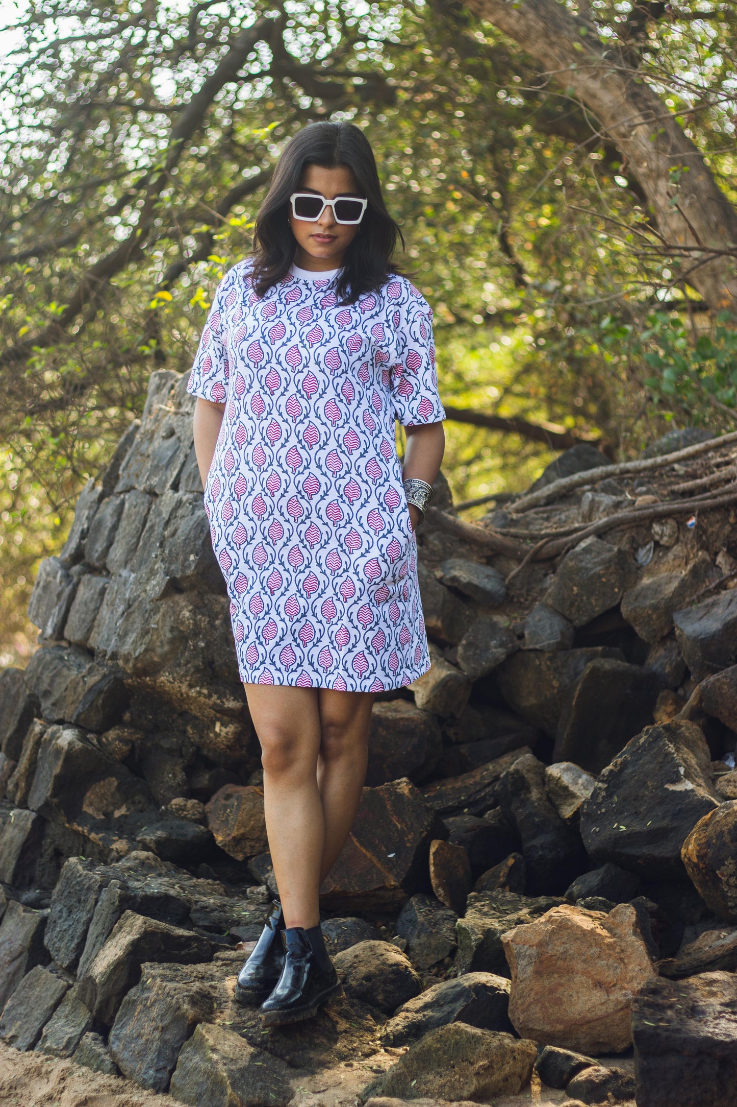 Block Printed T-shirt Dress - Ajrakh Print