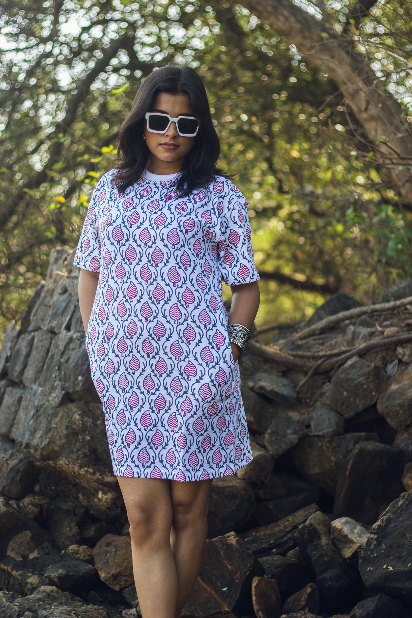 Block Printed T-shirt Dress - Ajrakh Print